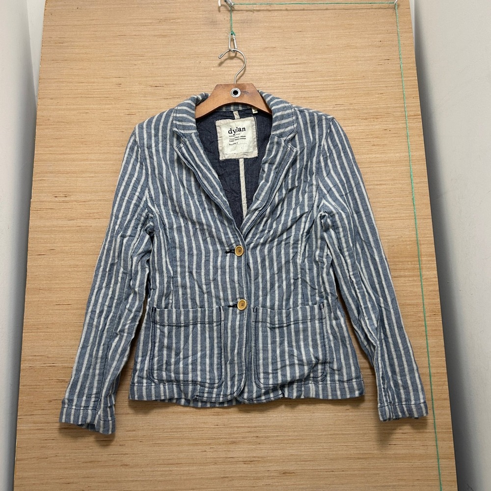 Dylan by True Grit Womens XS Blue White Striped Cotton Herringbone Blazer Jacket
